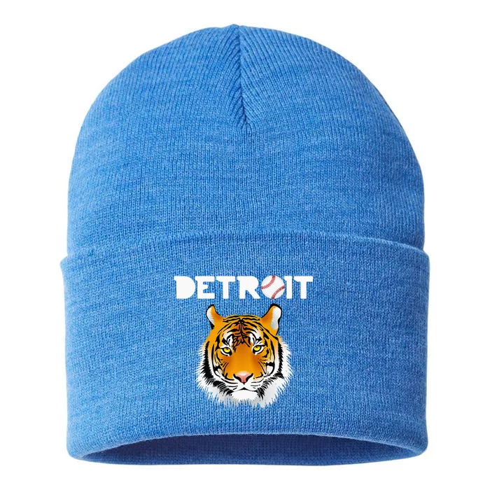 Distressed Tiger Mascot Cool Detroit Tiger Design Sustainable Knit Beanie