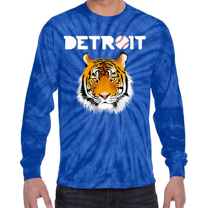 Distressed Tiger Mascot Cool Detroit Tiger Design Tie-Dye Long Sleeve Shirt