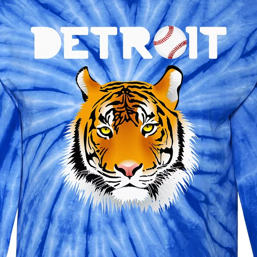 Distressed Tiger Mascot Cool Detroit Tiger Design Tie-Dye Long Sleeve Shirt