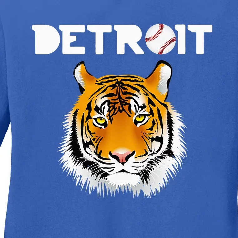 Distressed Tiger Mascot Cool Detroit Tiger Design Ladies Long Sleeve Shirt