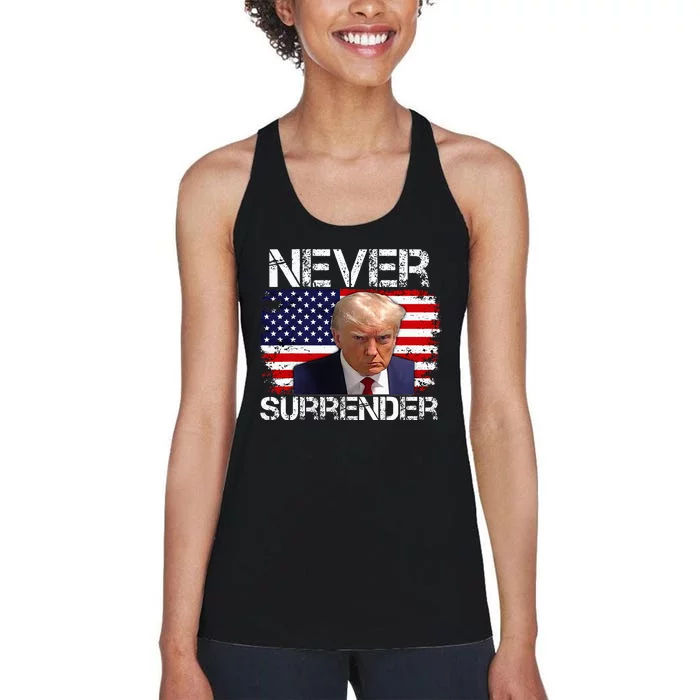 Donald Trump Mug Shot Never Surrender 2024 Women's Racerback Tank