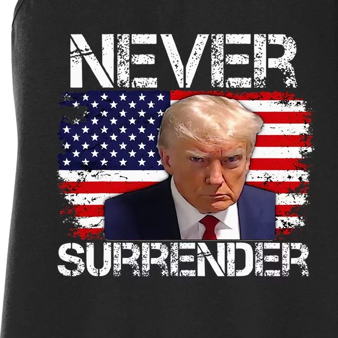 Donald Trump Mug Shot Never Surrender 2024 Women's Racerback Tank