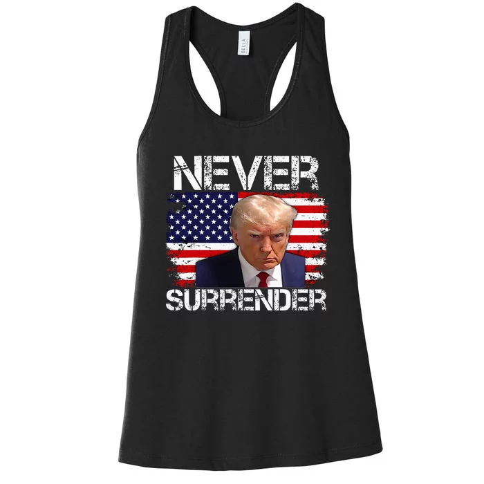 Donald Trump Mug Shot Never Surrender 2024 Women's Racerback Tank