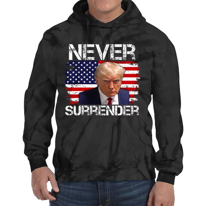 Donald Trump Mug Shot Never Surrender 2024 Tie Dye Hoodie