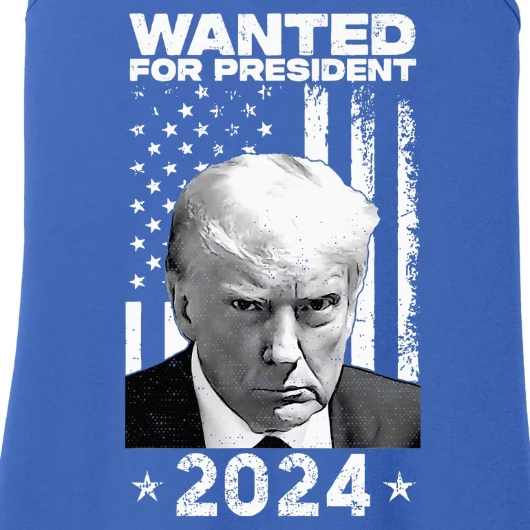 Donald Trump Mug Shot Wanted For U.S. President 2024 Ladies Essential Tank