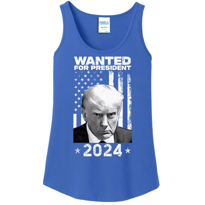 Donald Trump Mug Shot Wanted For U.S. President 2024 Ladies Essential Tank