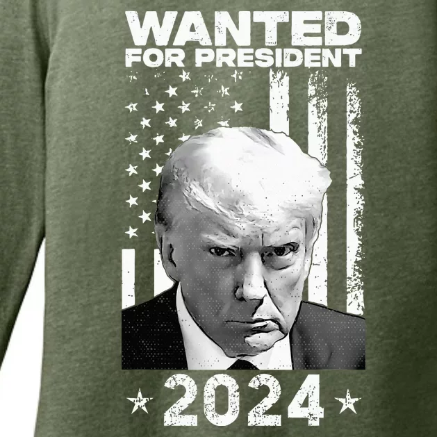 Donald Trump Mug Shot Wanted For U.S. President 2024 Womens CVC Long Sleeve Shirt