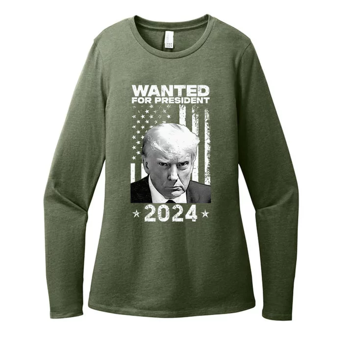 Donald Trump Mug Shot Wanted For U.S. President 2024 Womens CVC Long Sleeve Shirt