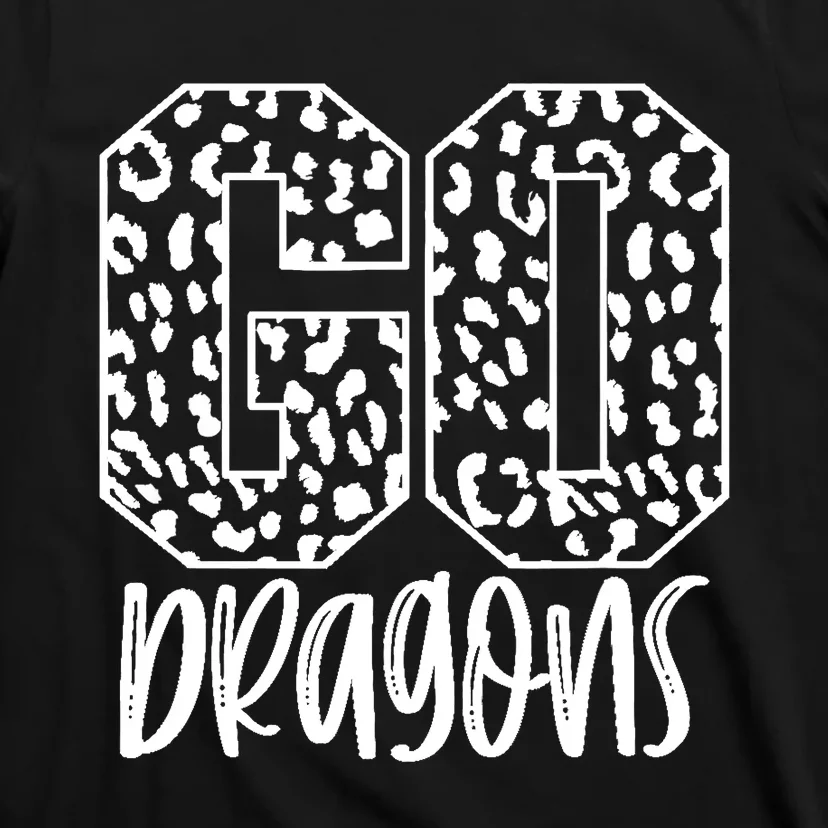 Dragons Team Mascot School Spirit Game Night Leopard Print T-Shirt