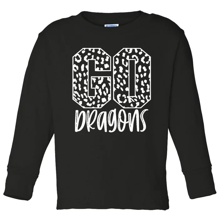 Dragons Team Mascot School Spirit Game Night Leopard Print Toddler Long Sleeve Shirt