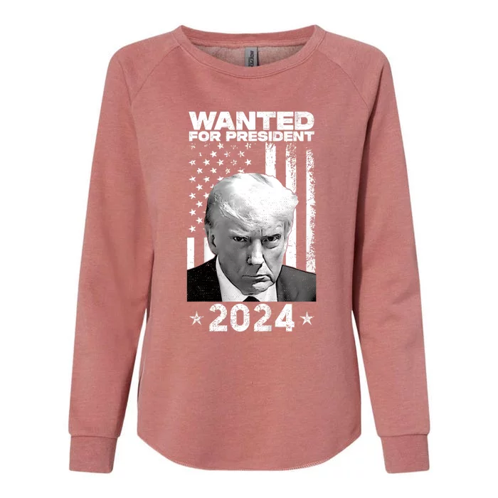 Donald Trump Mug Shot Wanted For U.S. President 2024 Womens California Wash Sweatshirt