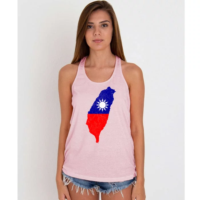 Distressed Taiwan Map Flag Support For Taiwan I Love Taiwan Gift Women's Knotted Racerback Tank