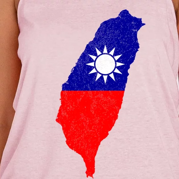 Distressed Taiwan Map Flag Support For Taiwan I Love Taiwan Gift Women's Knotted Racerback Tank