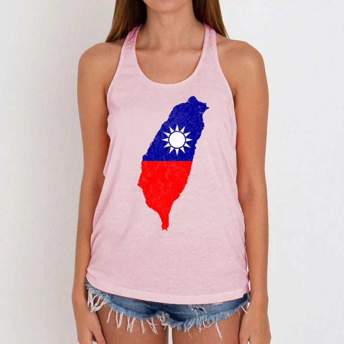 Distressed Taiwan Map Flag Support For Taiwan I Love Taiwan Gift Women's Knotted Racerback Tank