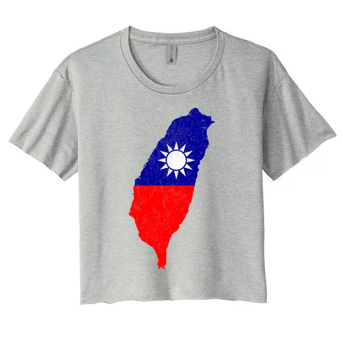 Distressed Taiwan Map Flag Support For Taiwan I Love Taiwan Gift Women's Crop Top Tee