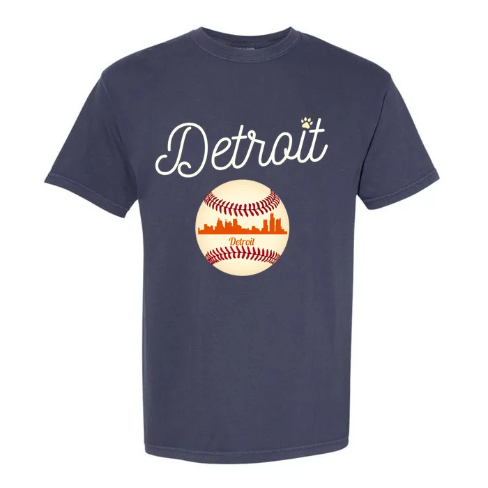 Distressed Tiger Mascot Gift Detroit Baseball Skyline Gift Garment-Dyed Heavyweight T-Shirt