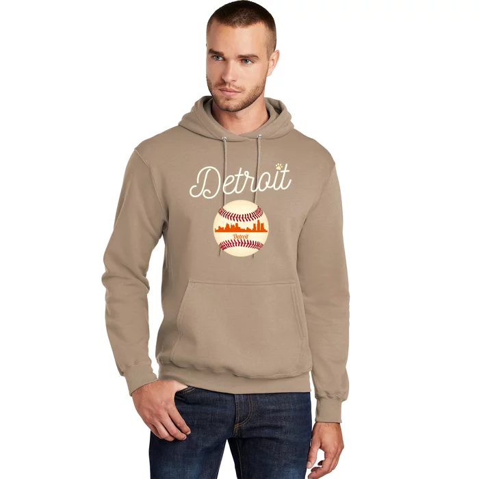 Distressed Tiger Mascot Gift Detroit Baseball Skyline Gift Hoodie