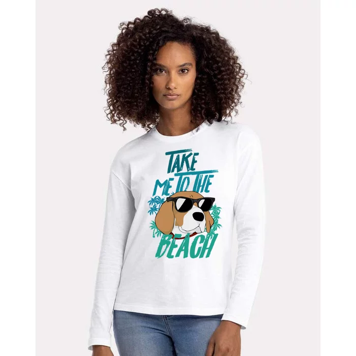 Dog Take Me To The Beach Dog Sunglasses Paws Dogs Womens Cotton Relaxed Long Sleeve T-Shirt