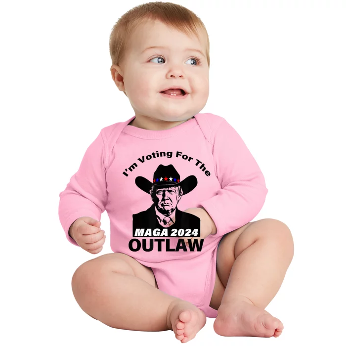 Donald Trump Maga IM Voting For The Outlaw 2024 President Baby Long Sleeve Bodysuit