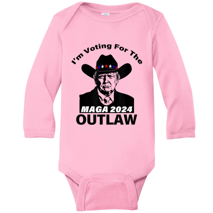 Donald Trump Maga IM Voting For The Outlaw 2024 President Baby Long Sleeve Bodysuit