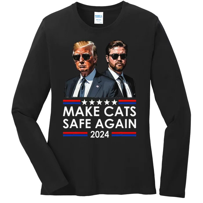 Donald Trump Make Cats Safe Again 2024 Debate Funny Ladies Long Sleeve Shirt