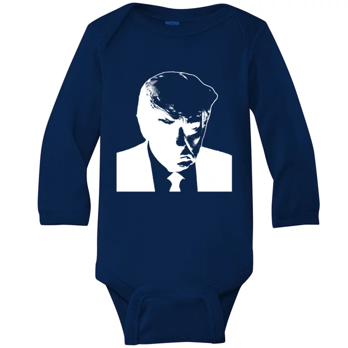 Donald Trump Mug Shot President 2024 Gift Baby Long Sleeve Bodysuit