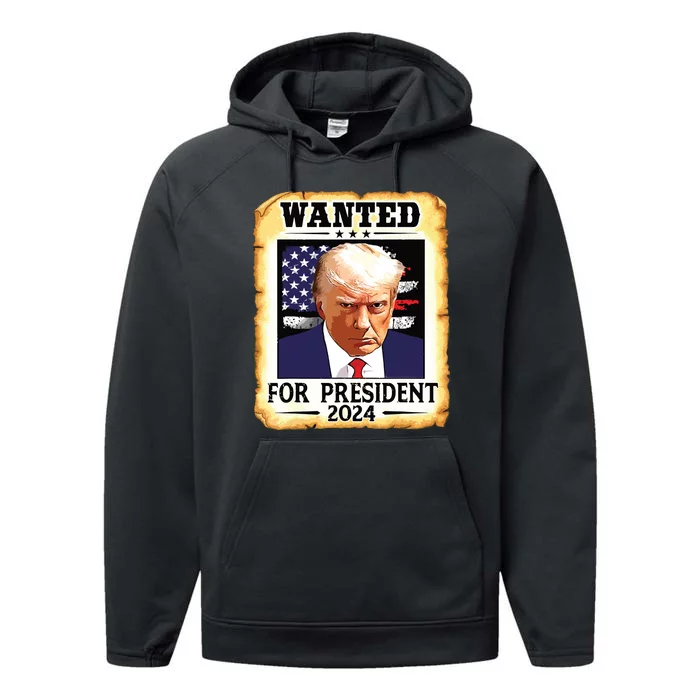 Donald Trump Mug Shot Wanted For Us President 2024 Performance Fleece Hoodie