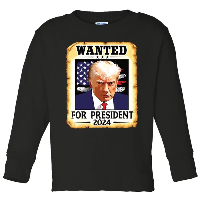 Donald Trump Mug Shot Wanted For Us President 2024 Toddler Long Sleeve Shirt