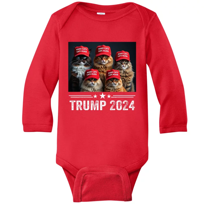 Donald Trump Make Cats Safe Again Red Hat 2024 Baby Long Sleeve Bodysuit