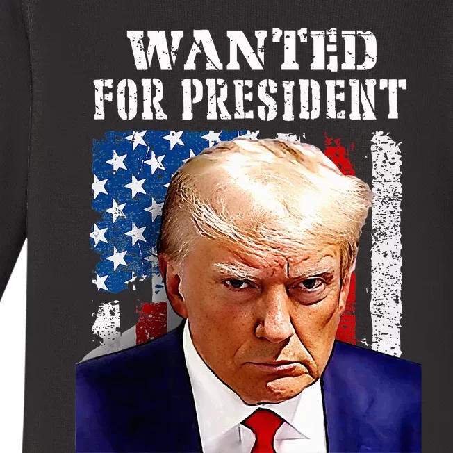 Donald Trump Mug Shot Wanted For U.S. President 2024 (1) Baby Long Sleeve Bodysuit