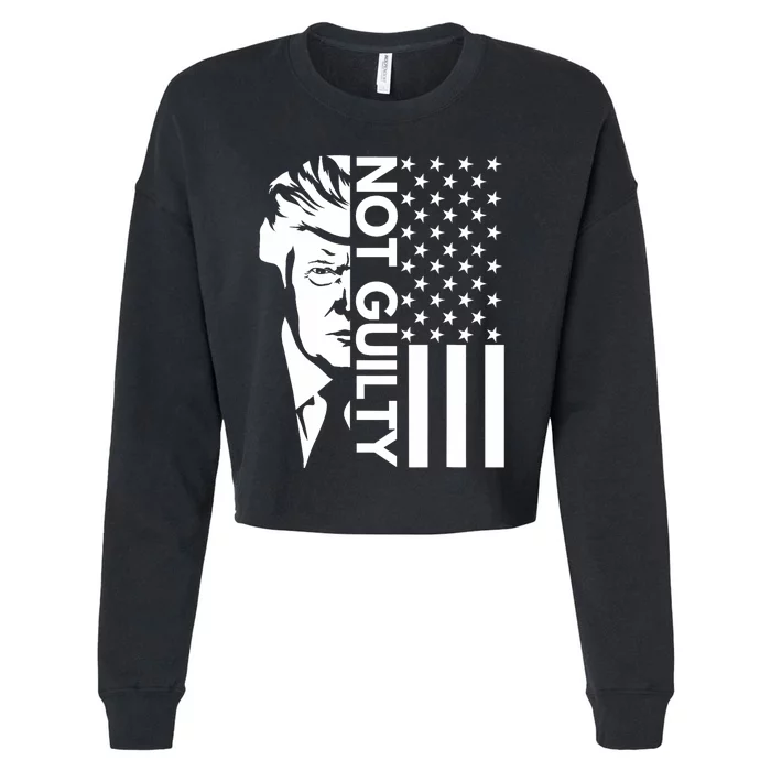 Donald Trump Mugshot 2024 Not Guilty Supporter Usa Flag Cropped Pullover Crew