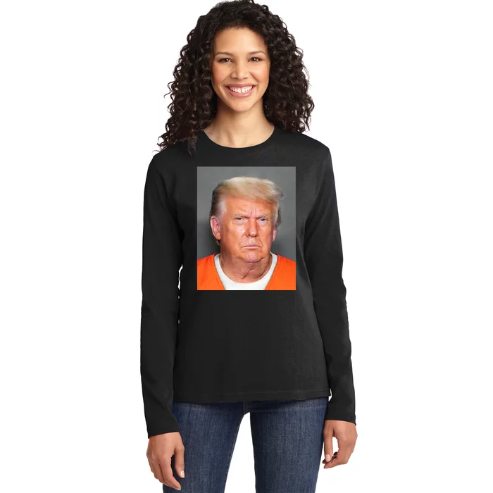 Donald Trump Mug Shot Ladies Long Sleeve Shirt