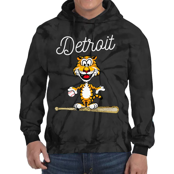 Distressed Tiger Mascot for Detroit Baseball Fans Tie Dye Hoodie