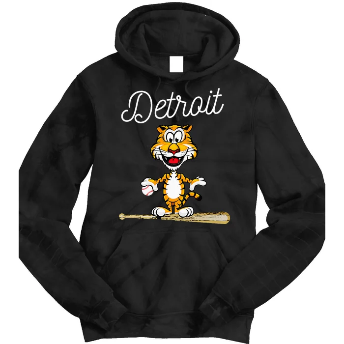 Distressed Tiger Mascot for Detroit Baseball Fans Tie Dye Hoodie