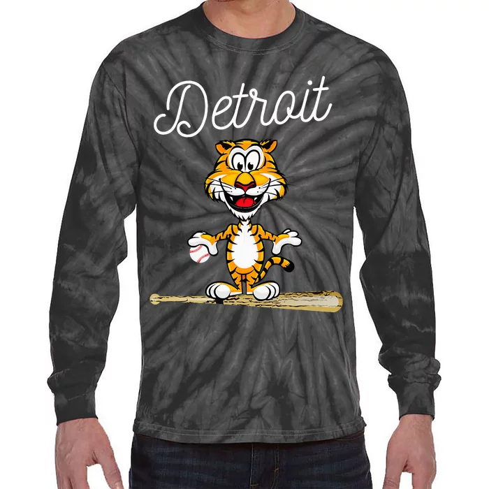 Distressed Tiger Mascot for Detroit Baseball Fans Tie-Dye Long Sleeve Shirt