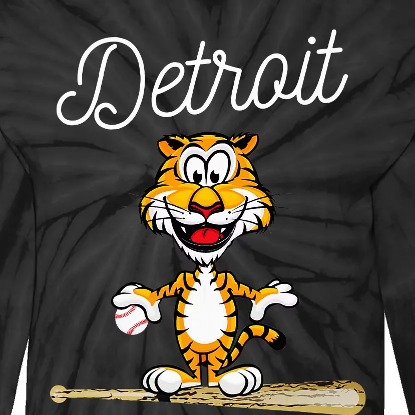 Distressed Tiger Mascot for Detroit Baseball Fans Tie-Dye Long Sleeve Shirt