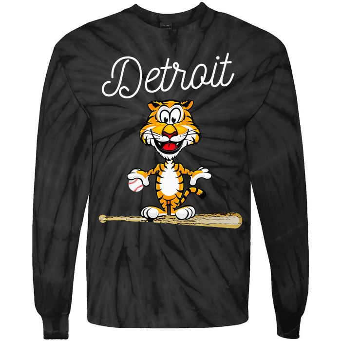 Distressed Tiger Mascot for Detroit Baseball Fans Tie-Dye Long Sleeve Shirt