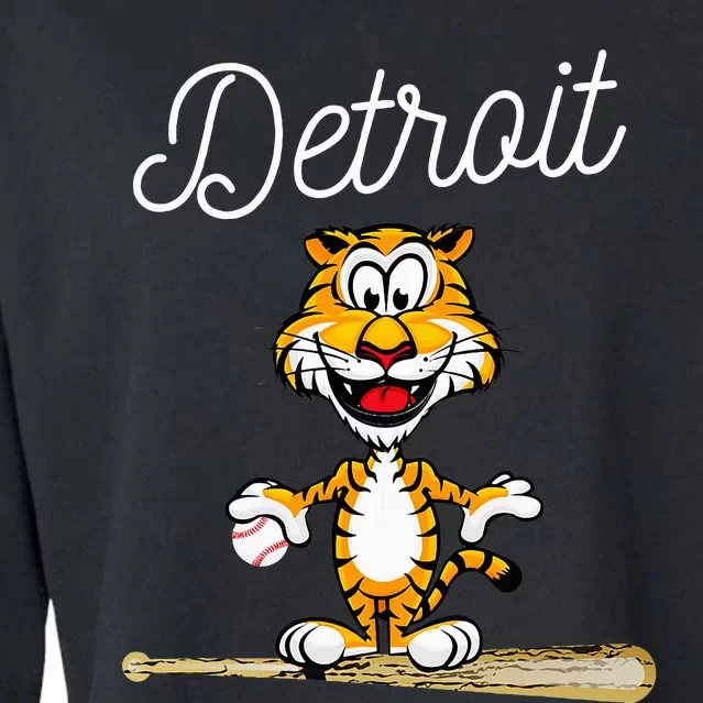 Distressed Tiger Mascot for Detroit Baseball Fans Cropped Pullover Crew