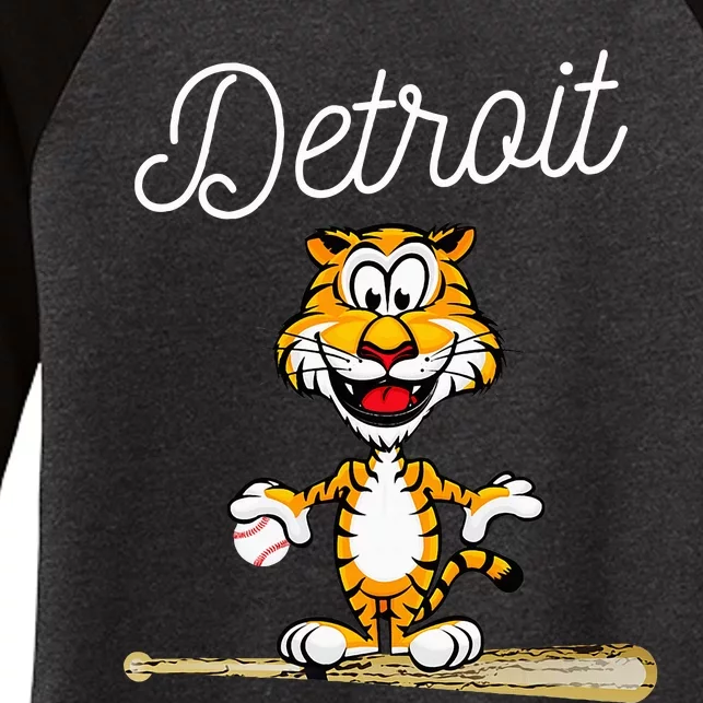 Distressed Tiger Mascot for Detroit Baseball Fans Women's Tri-Blend 3/4-Sleeve Raglan Shirt