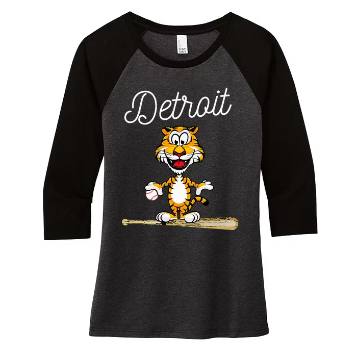 Distressed Tiger Mascot for Detroit Baseball Fans Women's Tri-Blend 3/4-Sleeve Raglan Shirt