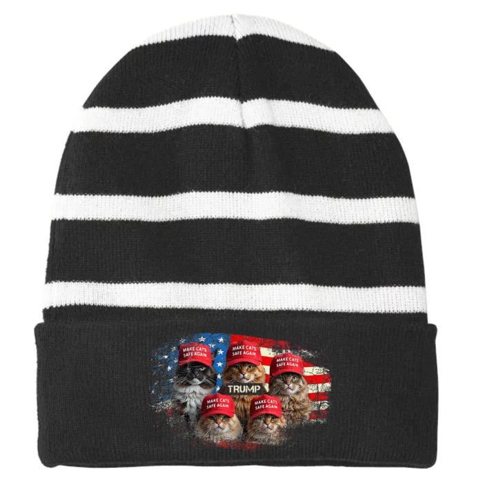 Donald Trump Make Cats Safe Again Red Hat 2024 Debate Striped Beanie with Solid Band