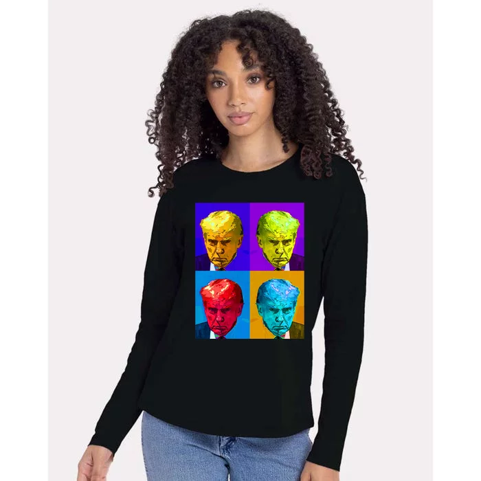 Donald Trump Mug Shot Colorful Pop Art Womens Cotton Relaxed Long Sleeve T-Shirt