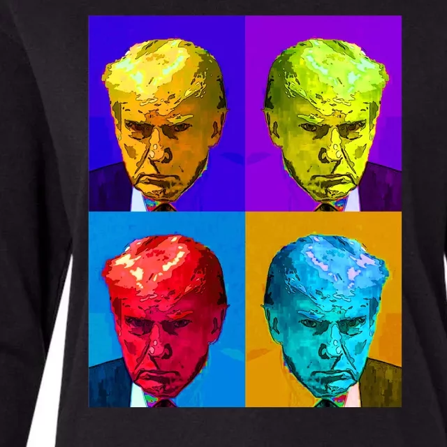 Donald Trump Mug Shot Colorful Pop Art Womens Cotton Relaxed Long Sleeve T-Shirt