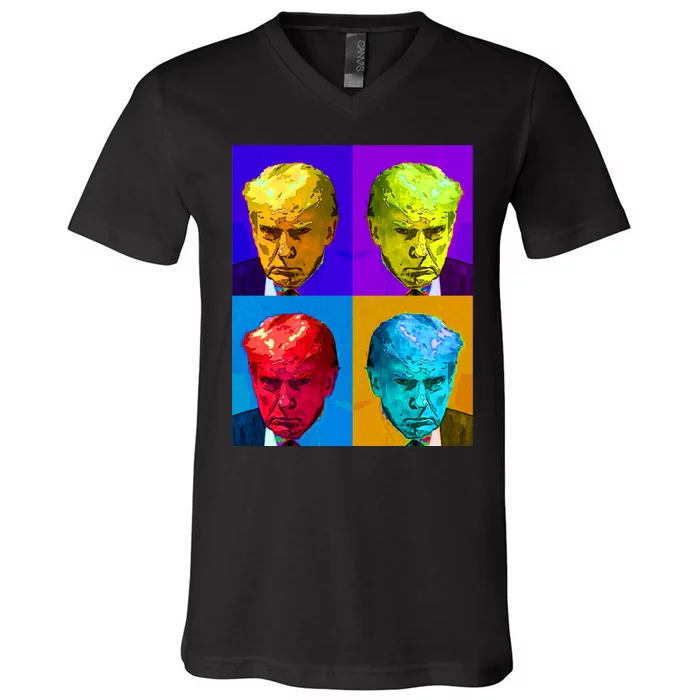 Donald Trump Mug Shot Colorful Pop Art V-Neck T-Shirt