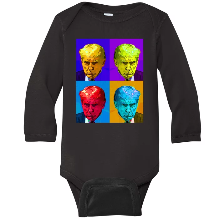 Donald Trump Mug Shot Colorful Pop Art Baby Long Sleeve Bodysuit