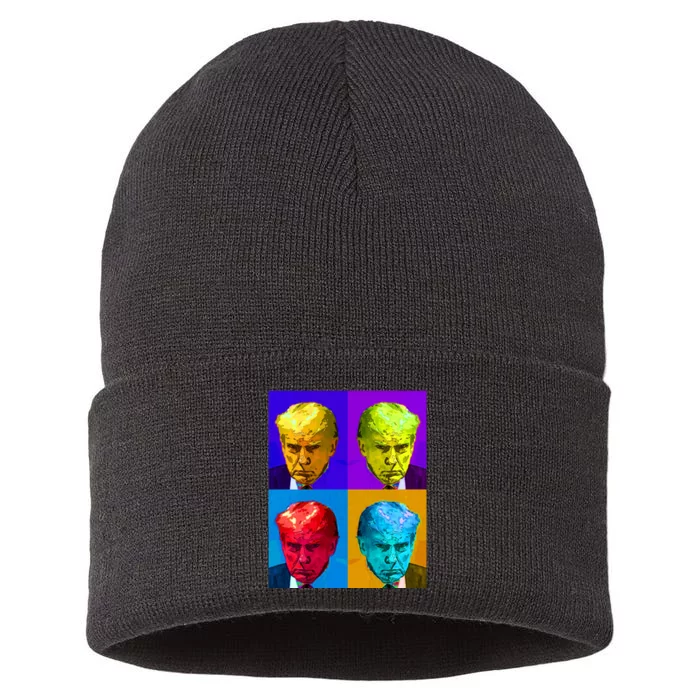 Donald Trump Mug Shot Colorful Pop Art Sustainable Knit Beanie