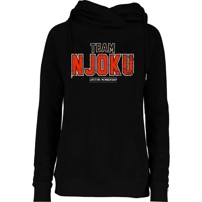 Distressed Team Njoku Proud Family Last Name Surname Womens Funnel Neck Pullover Hood