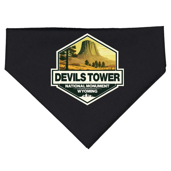 Devils Tower National Monument Wyoming Travel Art Badge USA-Made Doggie Bandana