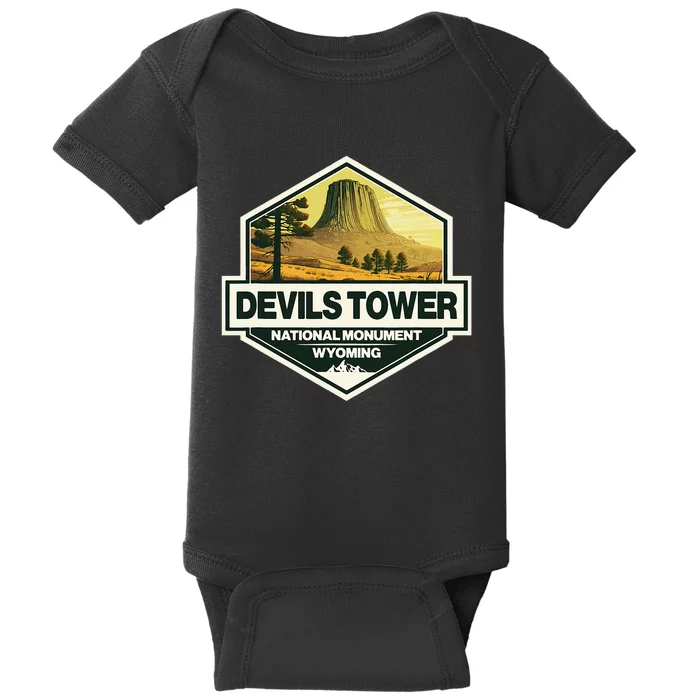 Devils Tower National Monument Wyoming Travel Art Badge Baby Bodysuit