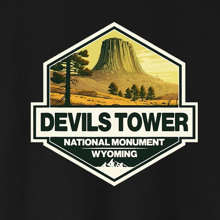 Devils Tower National Monument Wyoming Travel Art Badge Women's Crop Top Tee